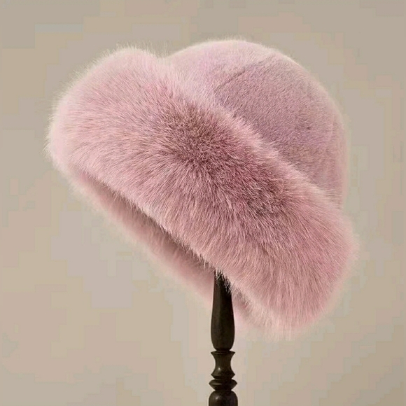 Glam Pink Fur Mongolian Bucket Hat New - Picture 3 of 3
